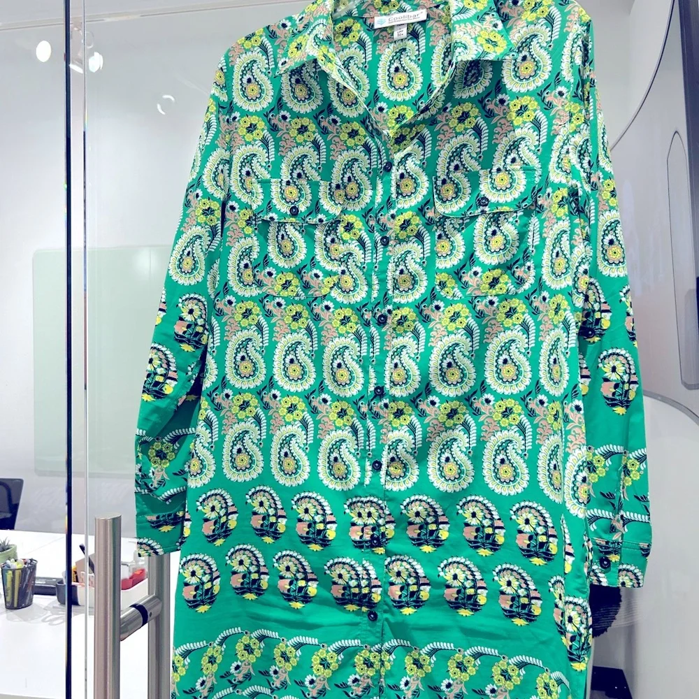 Stunningly rich green 🦚🌷Coolibar UPF Sun Protection Women’s paisley Large - Picture 2 of 6